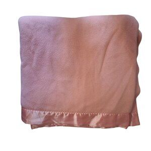 Fieldcrest Touch of Class vintage blanket 89x90 fleece nylon binding USA pink